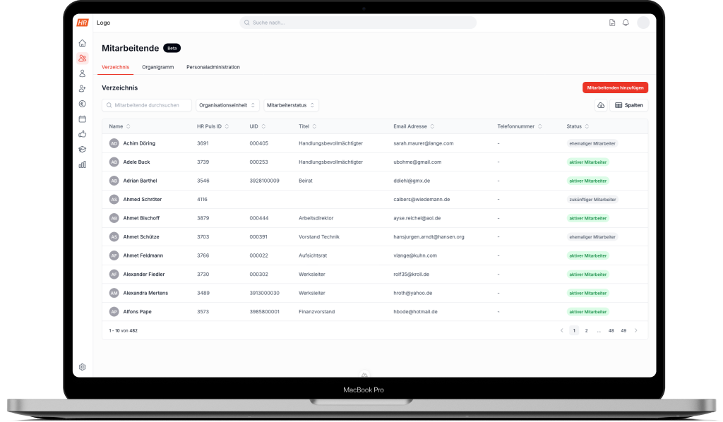 Smart HR Software by HR Puls - Liste der Mitarbeitende